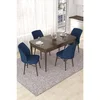 Hanah Home trpezarijski set Nef, sto na razvlačenje i 4 stolice, ploča u dekoru drveta Baroque, teget tkanina Jerry