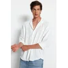 Trendyol White Oversize Fit Wide Collar Summer Linen Look Shirt