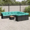 12-dijelni set vrtnih sofa s jastucima poliratan crni