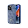 LICENSED GUESS Maska za iPhone 15 Pro LEATHER 4G TRIANGLE STRASS/ plava