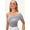Trend Alacati Stili Ženska bluza bez rukava Alc-X13468, Brod izrez, Siva
