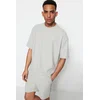 Trendyol Limited Edition Basic Gray Oversize/Wide Fit Textured Anti-Wrinkle Ottoman T-Shirt