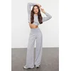 Trendyol Grey Slim Extra High Waist Wide Leg/Wide Cut Trousers