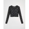 Sinsay - Čipkani elastični crop top s dugim rukavima - crno