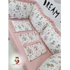 Bubamara037 Set za krevetac sa ogradicom od jastuka sa karnerom Cirkus, sa lastišom, Roze-Beli