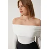 Happiness Istanbul Womens White Off-Shoulder Gather Detailed Blouse