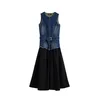 Desigual Obleka moder denim / črna