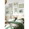 WallXpert set od 8 uramljenih slika Çgs-036, zeleni botanički motivi – listovi paprati i monstere, Matisse i William Morris šare, crni ram