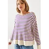 Bianco Lucci Womens Striped Shoulder Buttoned Sweater