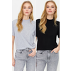Trendyol Black-Grey Melange 2-Pack Basic High Neck Knitted T-Shirt