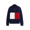 TOMMY HILFIGER Pulover temno modra/ognjeno rdeča/bela