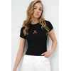 Trend Alacati Stili Ženska bluza kratkih rukava Alc-X13672, Okrugli izrez, Crna