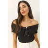 Bianco Lucci Ženska bluza na kratake rukave 949 60283232, Brod izrez, Crna