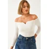 Bianco Lucci Womens Drawstring Neck Crop Knitted Blouse