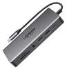 Ugreen CM681 USB-C vozlišče, 4x USB, 2x HDMI, DisplayPort, RJ45, SD/TF, AUX, PD 100W (sivo)