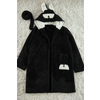 Trendyol Black Belted Animal Figured Hooded Wellsoft Knitted Dressing Gown with Pockets