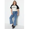 Trendyol Curve Ecru Color Block Printed Knitted T-shirt