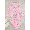 Trendyol Pink 100% Cotton Teddy Bear-Heart Patterned Knitted Pajama Set
