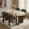 Hanah Home trpezarijski set Meridia, ovalni sto i 4 stolice sa rukonaslonima, travertin, orah Milano i tamni orah, zelena šenil tkanina
