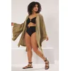 Trendyol Curve Khaki Frilled Sleeve Flounce Viscose Beach Wear Woven Plus Size Kimono&Caftan