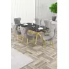 HANAH HOME Rasklopivi trpezarijski sto i stolice (7 delova) Esla Black Marble Gold Grey