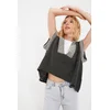 Trendyol Anthracite Wide Fit Soft Textured Color Block Knitwear Sweater