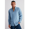 Trendyol Blue Unisex Regular Fit 100% Cotton Linen Look Shirt