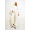 Trend Alaçati Stili Womens Ecru Crew Neck Elastic Waist and Leg Two Yarn Basic Tracksuit