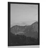 Plakat sončni zahod v gorah v črnobeli varianti - 40x60 no frame