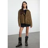 Trendyol Brown Oversize Washed Effect Faux Leather Biker Jacket Coat