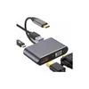 Stars Solutions Adapter, USB - C na HDMI, VGA, USB, PD, Sivi