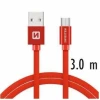 SWISSTEN PODATKOVNI KABEL USB/MICRO USB TEKSTILNI 3,0 M RDEČ