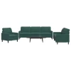 3-dijelni set sofa s jastucima tamnozeleni baršunasti