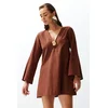 Trendyol Brown Mini 100% Cotton Beach Dress with Woven Accessories