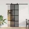 Klizna vrata s priborom crna 76 x 205 cm kaljeno staklo