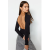 Trendyol Black Deep V-Necklace Fitted/Simple Cotton Stretch Knitted Blouse