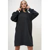 Trend Alaçati Stili Womens Anthracite Hooded Sweatshirt Dress