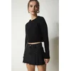 Happiness Istanbul Womens Black Crew Neck Crop Knitwear Sweater