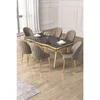 Hanah Home trpezarijski set Pem, sto i 6 stolica, antracit ploča Irony, zlatne noge, kapućino tkanina Babyface