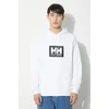 Bombažen pulover Helly Hansen bela barva, s kapuco