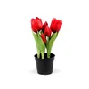 Umetni tulipani v loncu - (21cm) rdeči