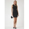 Happiness Istanbul Womens Black Polo Neck Ribbed Knitwear Dress