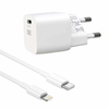 XO zidni punjač CE01B PD 20W 1x USB-C bijeli + kabel USB-C - Lightning