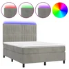 Vidaxl Box spring postelja z vzmetnico LED sv. siva 140x190 cm žamet