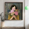 WallXpert uramljena MDF slika DOS017-33, devojka skriva lice iza buketa ružičastog cveća, 34 x 34 cm
