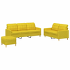 3-dijelni set sofa s jastucima svjetložuti od tkanine
