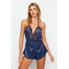 Trendyol Navy Blue Satin Lace Detailed Rope Strap Fancy Nightdress