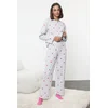 Trendyol Grey Melange Heart Slogan Printed Elastic Knitted Pajama Set