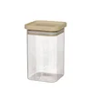 Square container, borosilicate glass, 8x8cm, 550ml, with bamboo lid -