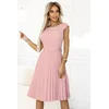 311-19 LILA Classic pleated dress with short sleeves and a belt - powder pink